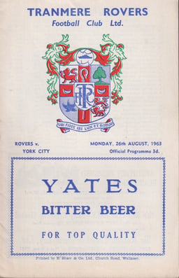 Tranmere Rovers v York City Match Programme 1963-08-26